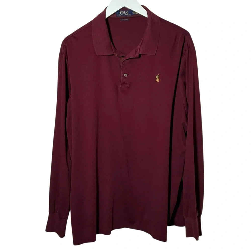Polo Ralph Lauren Classic Fit Long Sleeve Cotton Polo Burgundy Wine Red Size XXL